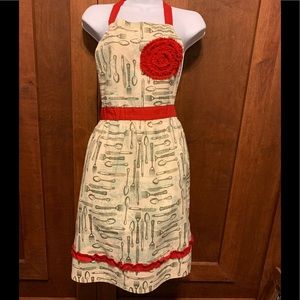 That 70s Full Apron Cynthia Rowley Forks Spoons Red Accents